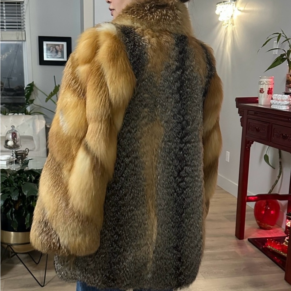 Elegant fox red Fur Coat - Brown and Gray 🦊